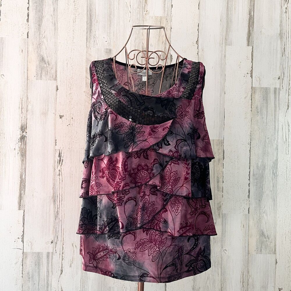 Dark Purple Ruffle Tank Top 1X Whimsigoth Velvet Burnout Fairycore Y2k Casual